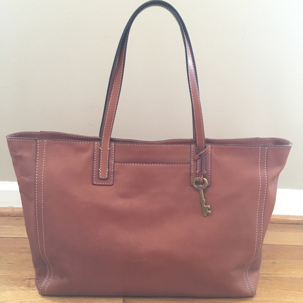 Fossil Emma Work Tote in Cognac Leather